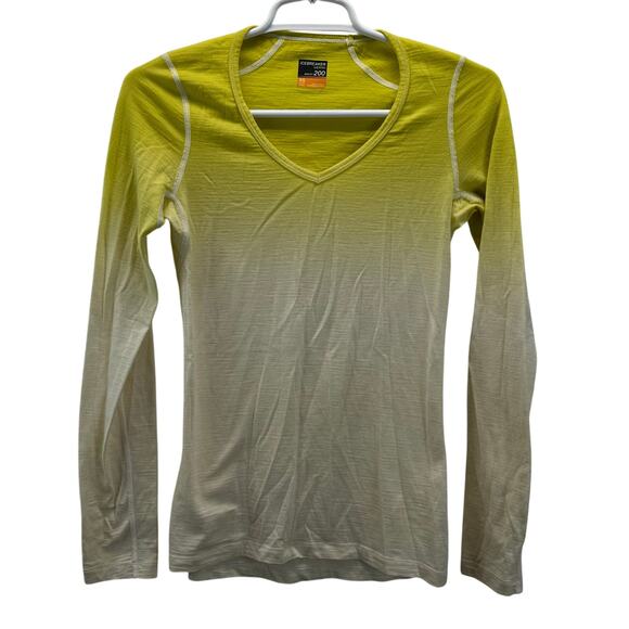Icebreaker Women Oasis LS V Dawn Top Chartreuse Merino Wool Ombre XS - Picture 1 of 7